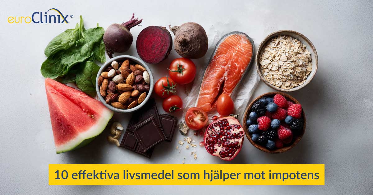 Kollage av livsmedel som hjälper mot impotens