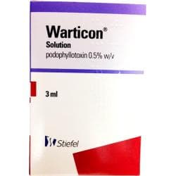 Warticon® 3 ml -upplösning innehåller podophyllotoxin 0,5% (vikt/volym)