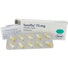 Paket som innehåller 10 hårda kapslar av Tamiflu® 75 mg oseltamivir med blisterpinnar